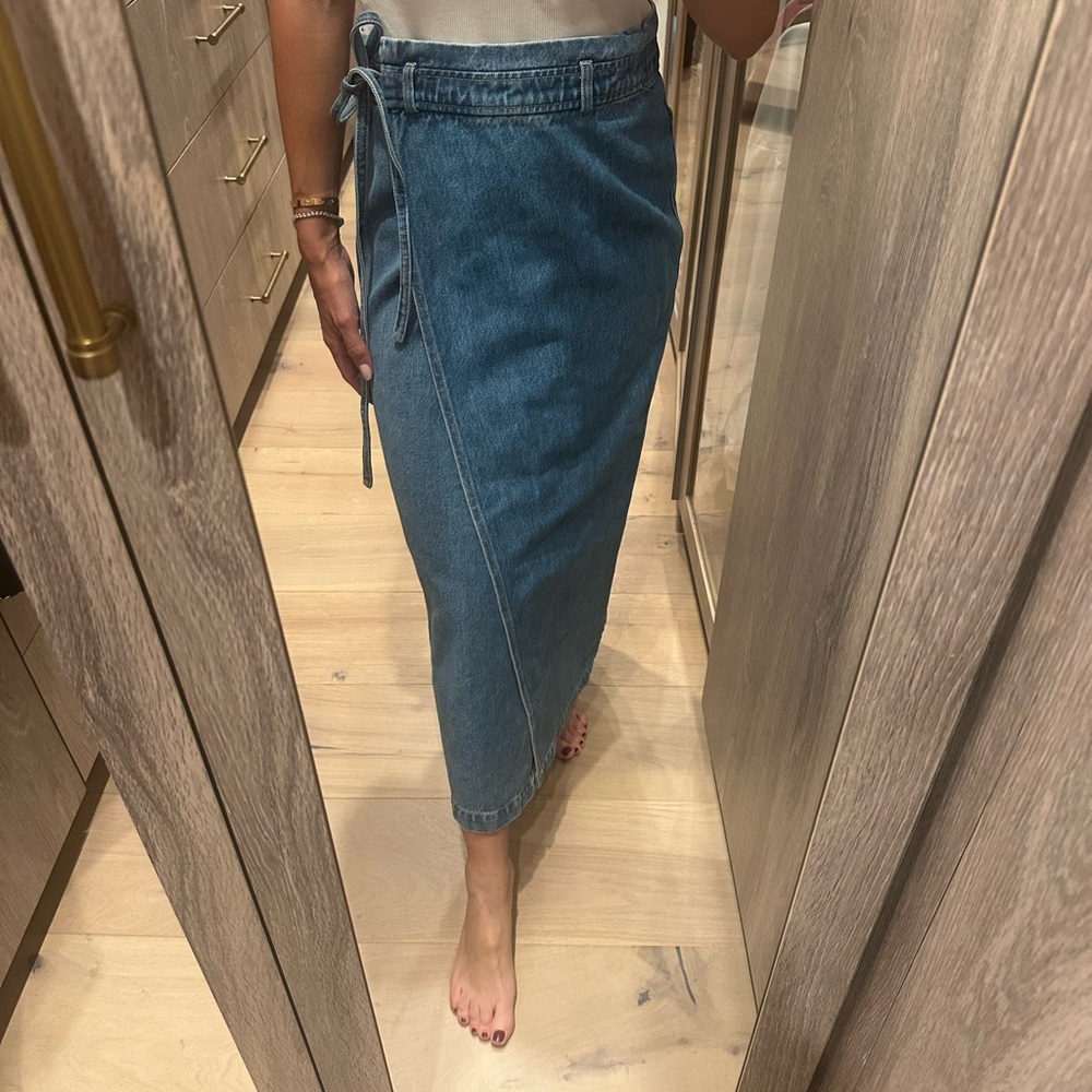 Blue Maxi Wrap Skirt with Tie Front